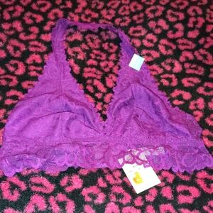 Lace Halter Bralette in Purple